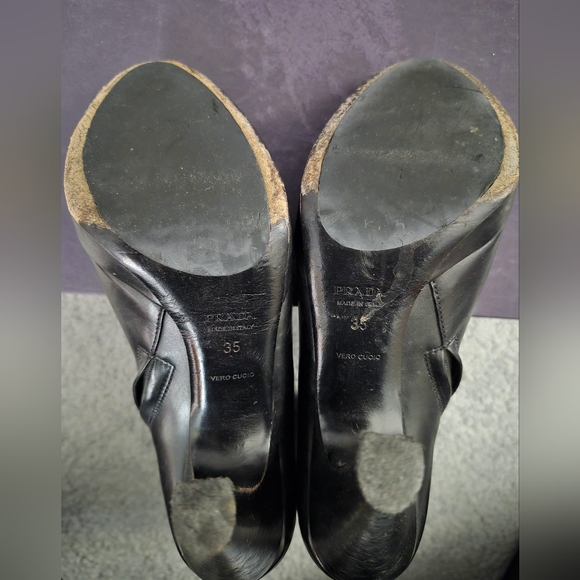 Vintage Prada Black Leather Platform Ankle Boots Size 35 - Picture 6 of 6
